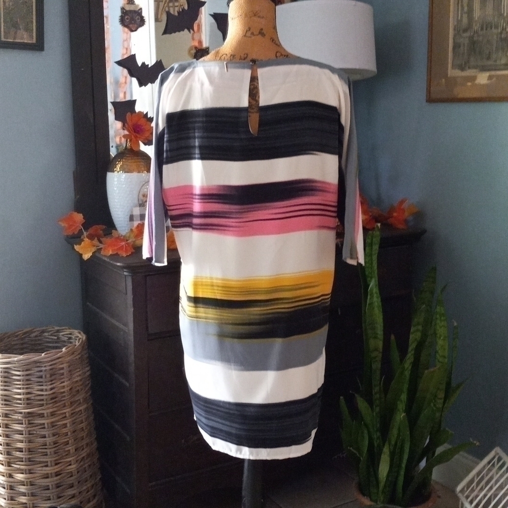 MISA Los Angeles White Multicolor Striped Dolman Sleeve Shift Dress XS - Picture 8 of 13